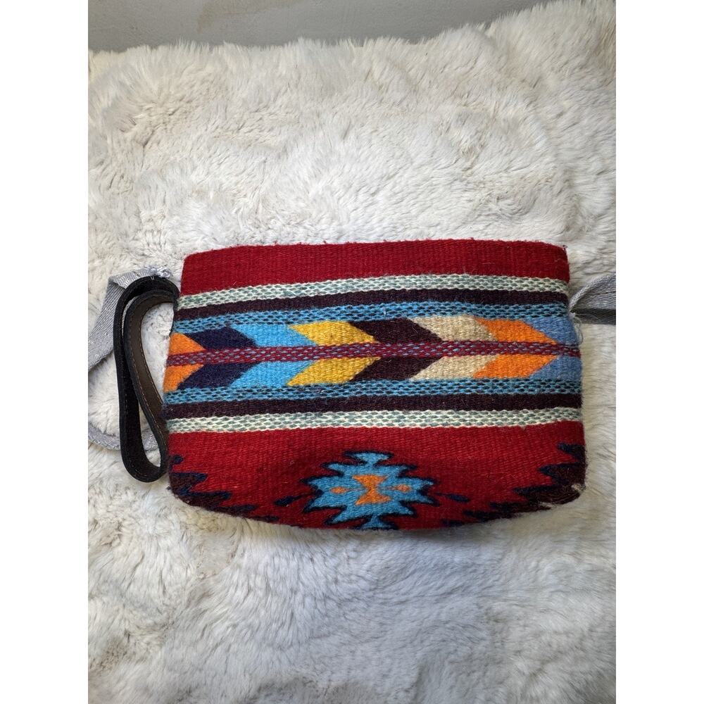 Custom quality Southwest Aztec Pattern Wool and Leather Purse Bag Large handmade - Picture 12 of 16